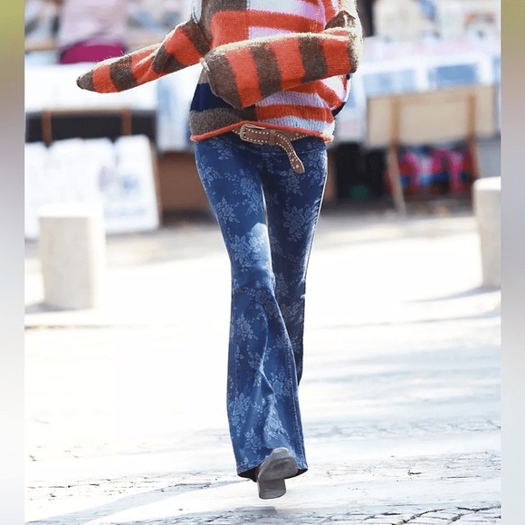 Free People Indigo Floral Flare Pants - Picture 6 of 14